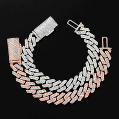 GL 13mm 925 Sterling Silver Double row drill Zircon Cuban Link Chain