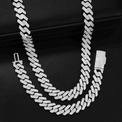 GL 13mm 925 Sterling Silver Double row drill Zircon Cuban Link Chain