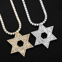 GL Iced Out Hip Hop Brass Zircon Hexagram Pendant