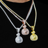 GL Hip Hop VVS Moissanite Iced Out Money Bag Pendant