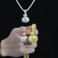 GL Hip Hop VVS Moissanite Iced Out Money Bag Pendant