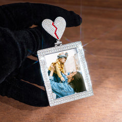 GL Custom Bust Down Broken Heart Bail VVS Moissanite Photo Pendant