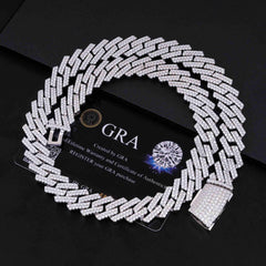 GL 14mm Silver Plated VVS GRA Certified Moissanite Cuban Link Chain