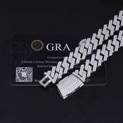 GL 14mm Silver Plated VVS GRA Certified Moissanite Cuban Link Chain