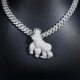 GL Iced Out Crown Gorilla Pendant Full VVS Moissanite Diamond