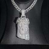 GL Iced Out Silver BaguetteMoissanite Jesus Pendant
