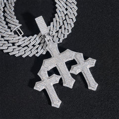 GL Triple Cross Hip Hop Silver Brillant Moissanite Pendant