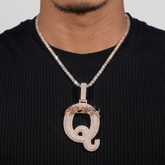 GL Over Size Thorn Letter Q Hip Hop Silver Moissanite Pendant