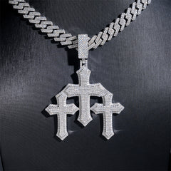 GL Triple Cross Hip Hop Silver Brillant Moissanite Pendant