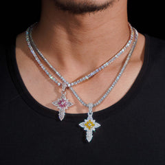 GL Notre Dame Cross Colored Moissanite Diamond Pendant