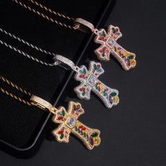 GL Iced Out Color Cross Hip Hop Silver VVS Moissanite Pendant