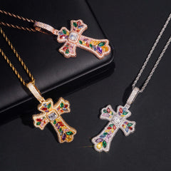 GL Iced Out Color Cross Hip Hop Silver VVS Moissanite Pendant