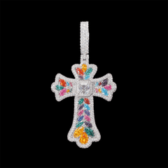 GL Iced Out Color Cross Hip Hop Silver VVS Moissanite Pendant