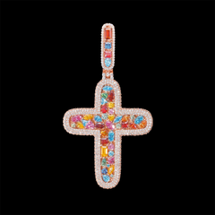 GL Color Rounded Cross Hip Hop Silver VVS Moissanite Pendant