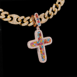 GL Color Rounded Cross Hip Hop Silver VVS Moissanite Pendant