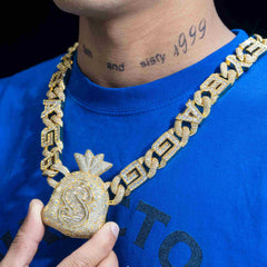 GL Incredible Money Bag Pendant Cuban Chain Set