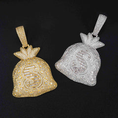 GL Rich Money Bag Ice Out Moissanite Pendant