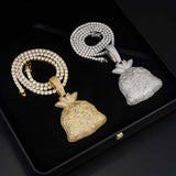 GL Rich Money Bag Ice Out Moissanite Pendant