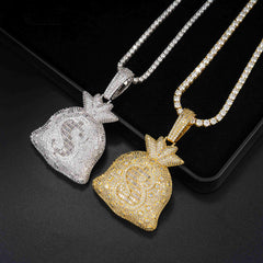 GL Rich Money Bag Ice Out Moissanite Pendant