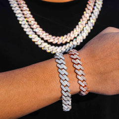 GL 13mm 925 Sterling Silver Double row drill Zircon Cuban Link Chain