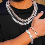 GL 13mm 925 Sterling Silver Double row drill Zircon Cuban Link Chain