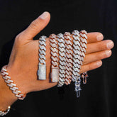 GL 13mm 925 Sterling Silver Double row drill Zircon Cuban Link Chain