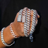 GL 13mm 925 Sterling Silver Double row drill Zircon Cuban Link Chain