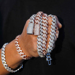 GL 13mm 925 Sterling Silver Double row drill Zircon Cuban Link Chain