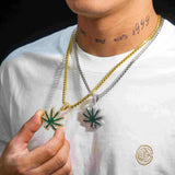 GL Zaza Leaf round green diamond and emerald cut Diamond pendant