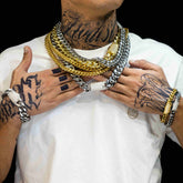 6mm 8mm 10mm 12mm 14mm Stainless Steel Silver Button end Cuban Chain Bracelet