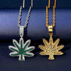 GL Zaza Leaf round green diamond and emerald cut Diamond pendant