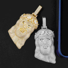 GL Silver Full Moissanite Teardrop Diamond Crown Jesus Pendant