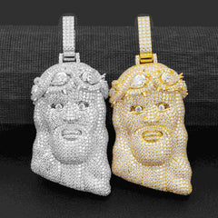 GL Silver Full Moissanite Teardrop Diamond Crown Jesus Pendant