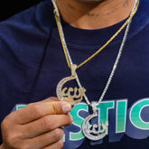 GL Emerald Cut Diamond Moon Allah Pendant