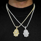 GL Iced Out Hand of Fatima Brass 5A+ Diamond Pendant