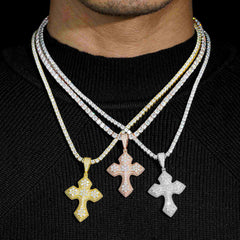 GL Iced Out Layered Cross Brass 5A+ Diamond Pendant