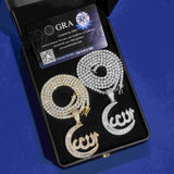 GL Emerald Cut Diamond Moon Allah Pendant