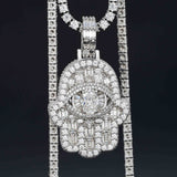 GL Iced Out Hand of Fatima Brass 5A+ Diamond Pendant