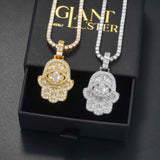 GL Iced Out Hand of Fatima Brass 5A+ Diamond Pendant