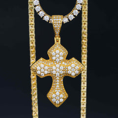 GL Iced Out Layered Cross Brass 5A+ Diamond Pendant