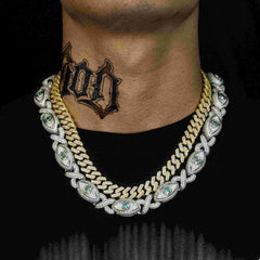 GL 15mm Devil's Eye Moissanite Cuban Chain Necklace