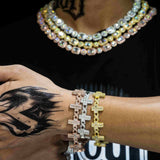 GL 6mm Baguette Cross Infinity Gold Plated Hip Hop Bracelet