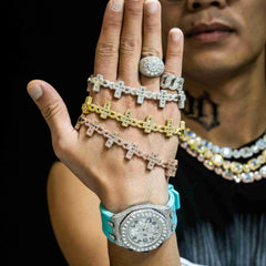 GL 6mm Baguette Cross Infinity Gold Plated Hip Hop Bracelet