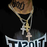 GL Ankh Silver VVS Emerald Cut Moissanite Diamond Cross Pendant