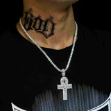 GL Ankh Silver VVS Emerald Cut Moissanite Diamond Cross Pendant