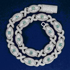 GL 15mm Devil's Eye Moissanite Cuban Chain Necklace