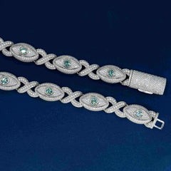 GL 15mm Devil's Eye Moissanite Cuban Chain Necklace