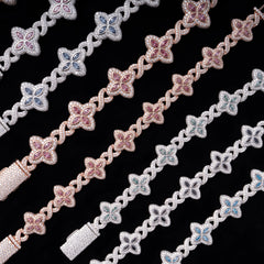 GL 19MM Colored Moissanite 4-Leaf Clover Infinity Link Bracelet