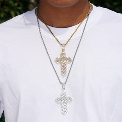 GL Emerald Cut Moissanite Cube Style Cross Pendant