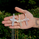 GL Emerald Cut Moissanite Cube Style Cross Pendant